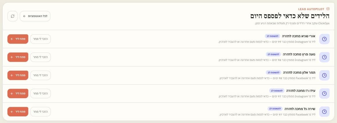 Lead Autopilot ב־ClickOps: לידים שכדאי לחזור אליהם היום